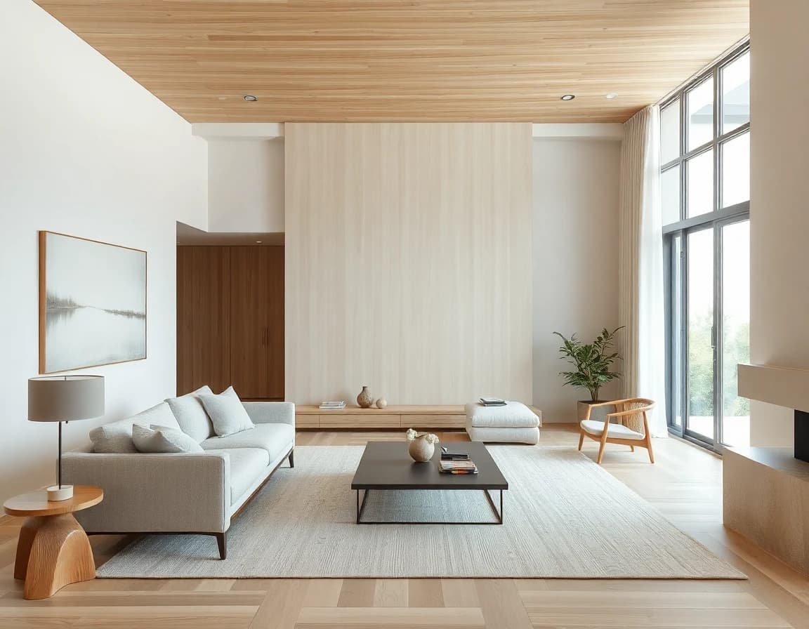 Quiet luxury Japandi interior design with neutral tones and natural materials